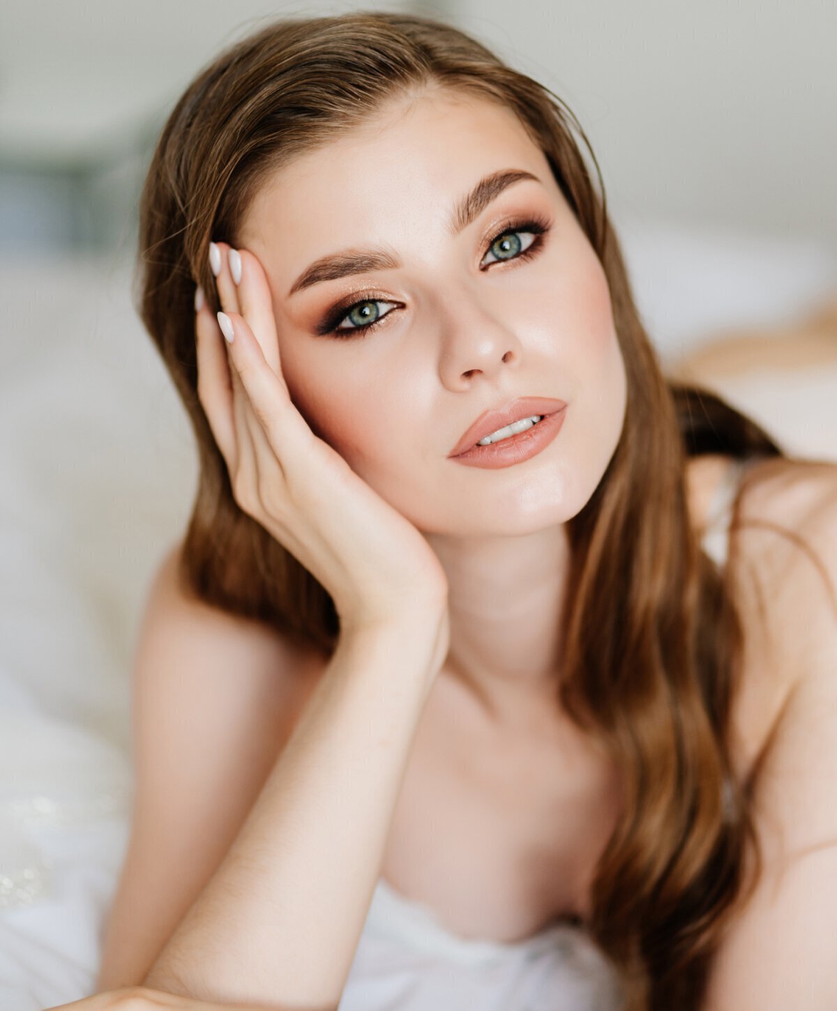 Detroit brow lift model with brown hair
