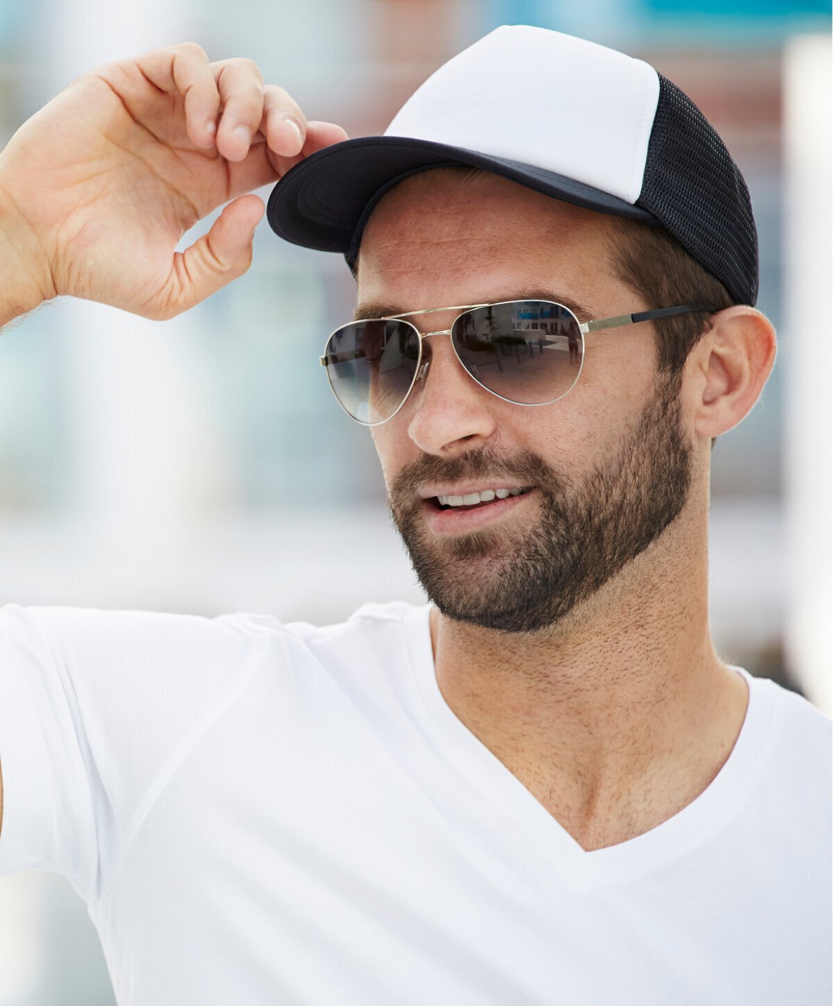 Detroit male rhinoplasty model with glasses